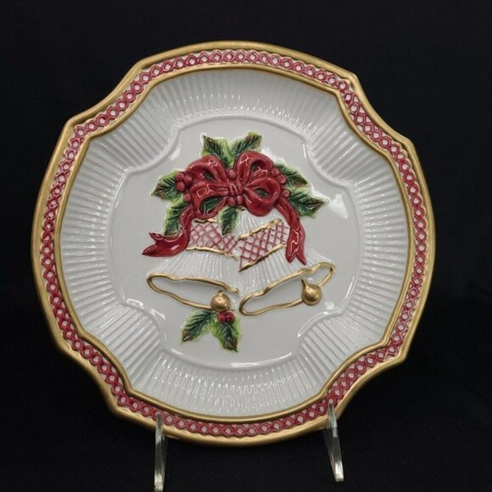 Fitz and Floyd Plate Holiday‎ Bells Canape Snack Cookie Christmas Vtg New in Box